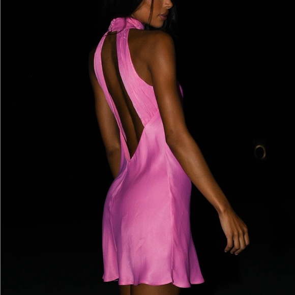 ✨NWT high neck mini dress pink satin✨ - Picture 1 of 5